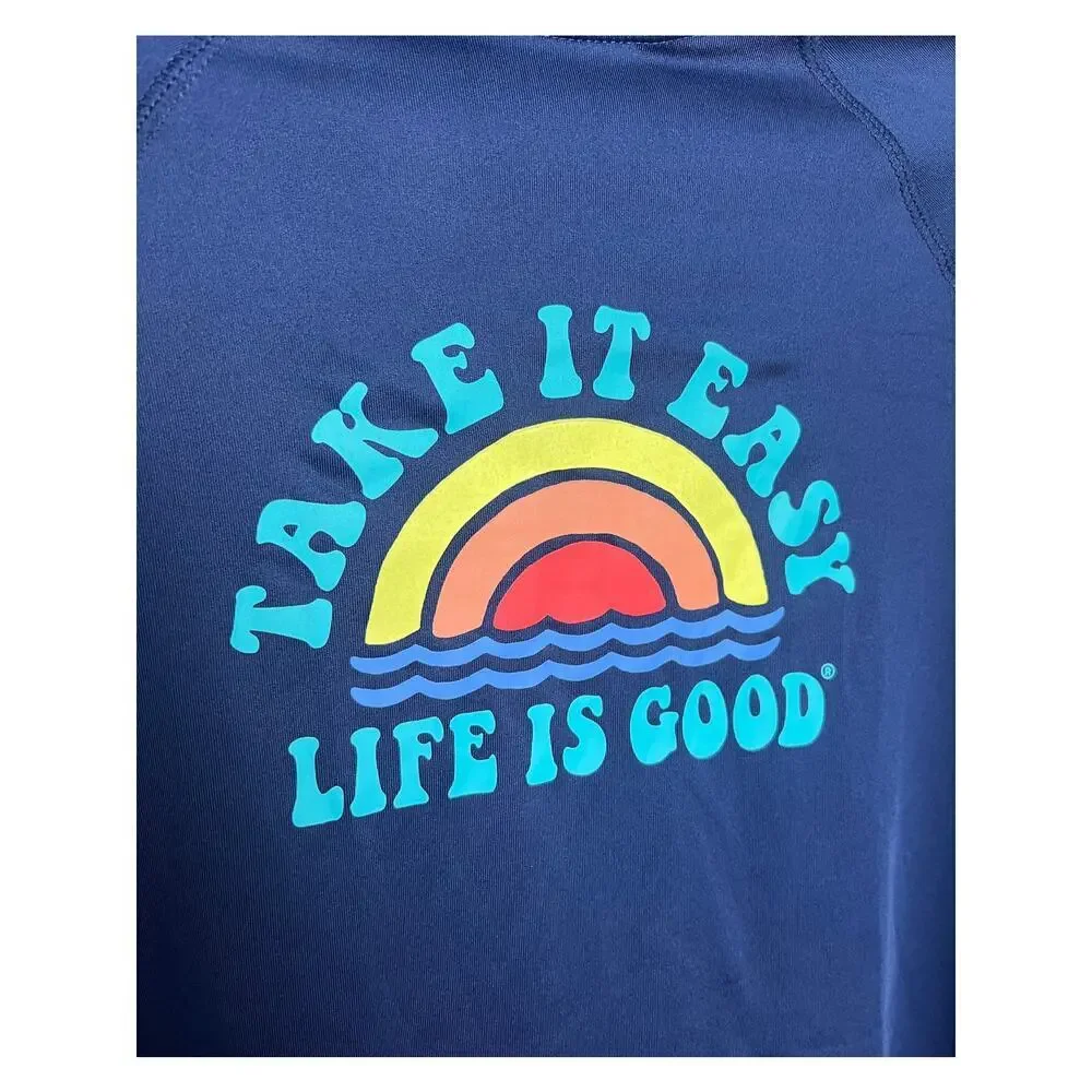 Life is Good Sun Shirt Kids Navy Long Sleeve Stretch UPF 50 Unisex Size XL